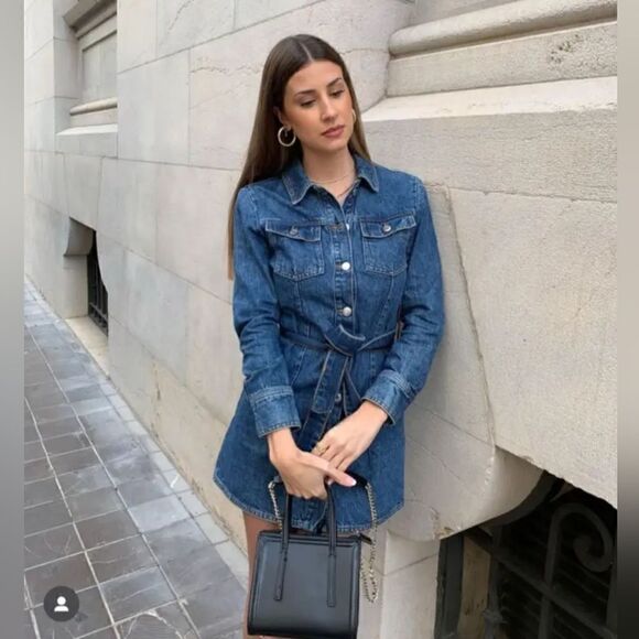 ZARA DENIM MINI DRESS LONG SLEEVE - Picture 6 of 16